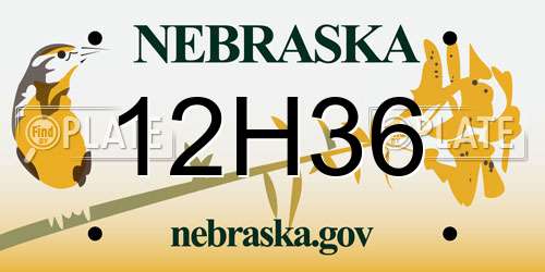 12H36 Nebraska License Plate