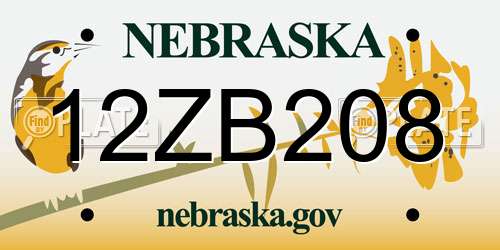 12ZB208 Nebraska License Plate