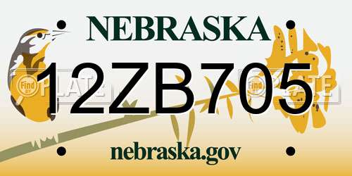 12ZB705 Nebraska License Plate
