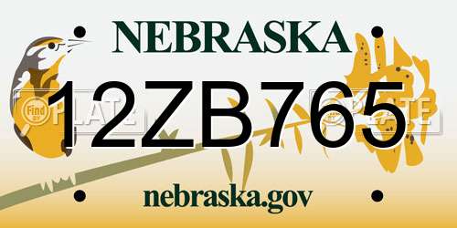 12ZB765 Nebraska License Plate