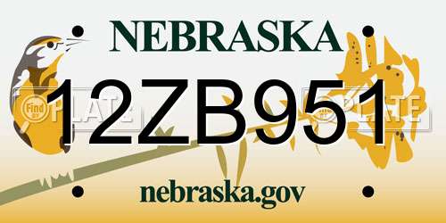 12ZB951 Nebraska License Plate