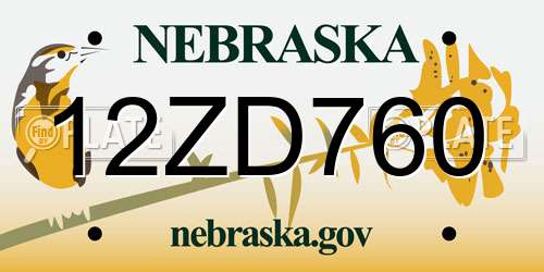 12ZD760 Nebraska License Plate
