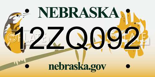 12ZQ092 Nebraska License Plate