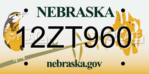 12ZT960 Nebraska License Plate