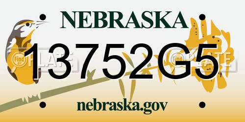 13752G5 Nebraska License Plate