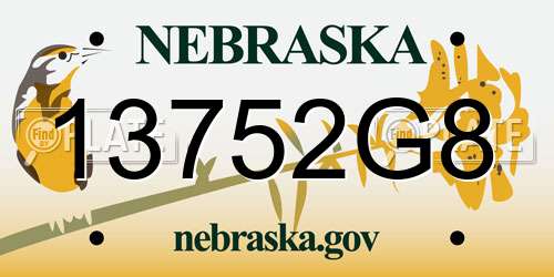 13752G8 Nebraska License Plate