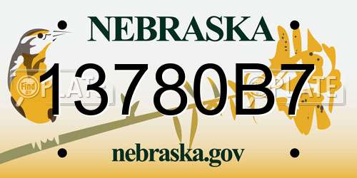 13780B7 Nebraska License Plate