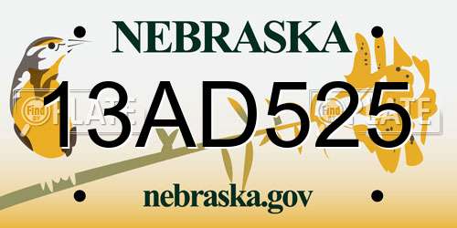 13AD525 Nebraska License Plate