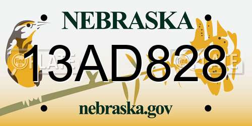 13AD828 Nebraska License Plate