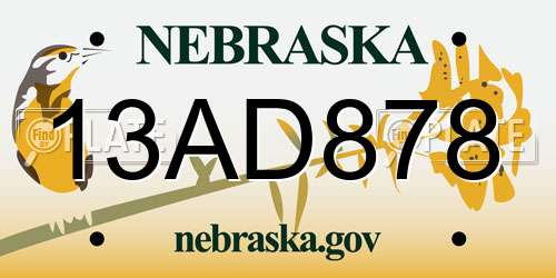 13AD878 Nebraska License Plate