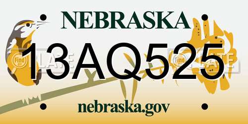 13AQ525 Nebraska License Plate