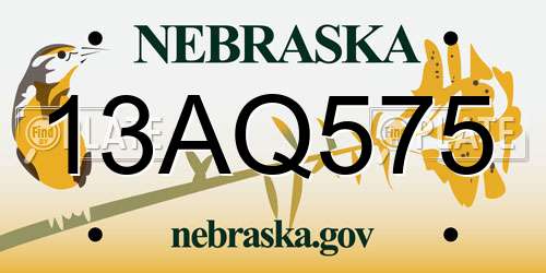 13AQ575 Nebraska License Plate