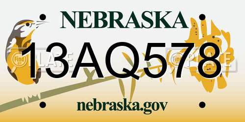 13AQ578 Nebraska License Plate