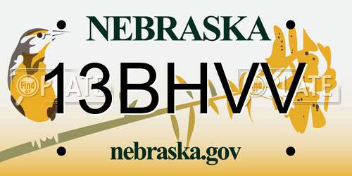 13BHVV Nebraska License Plate