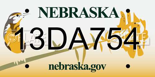 13DA754 Nebraska License Plate