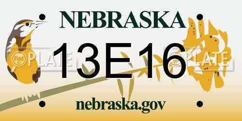 13E16 Nebraska License Plate