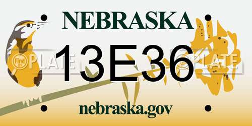 13E36 Nebraska License Plate