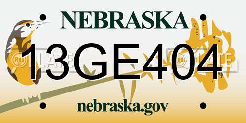13GE404 Nebraska License Plate