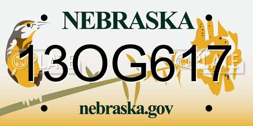13OG617 Nebraska License Plate