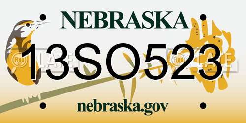 13SO523 Nebraska License Plate