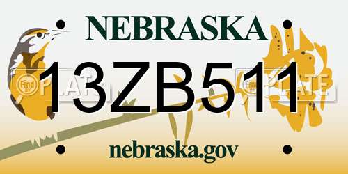 13ZB511 Nebraska License Plate