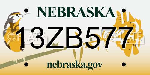 13ZB577 Nebraska License Plate