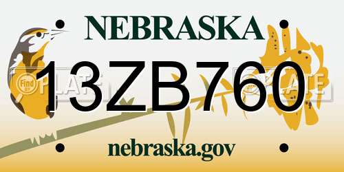 13ZB760 Nebraska License Plate