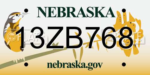 13ZB768 Nebraska License Plate