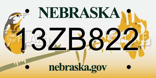 13ZB822 Nebraska License Plate