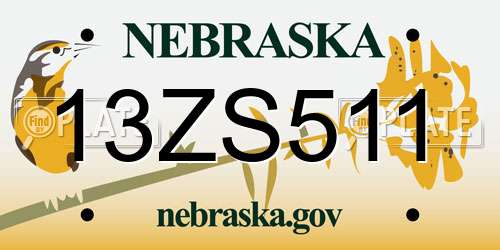 13ZS511 Nebraska License Plate