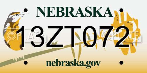 13ZT072 Nebraska License Plate
