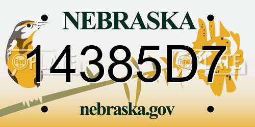 14385D7 Nebraska License Plate