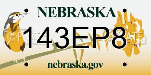 143EP8 Nebraska License Plate