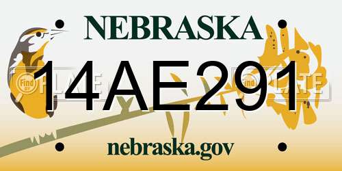 14AE291 Nebraska License Plate