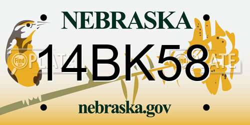 14BK58 Nebraska License Plate
