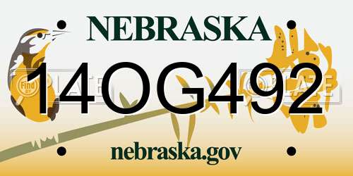 14OG492 Nebraska License Plate