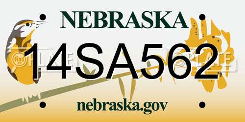 14SA562 Nebraska License Plate
