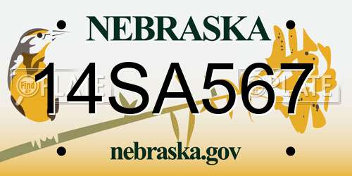 14SA567 Nebraska License Plate