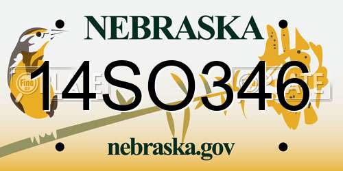 14SO346 Nebraska License Plate