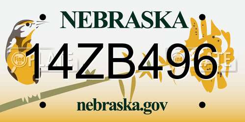 14ZB496 Nebraska License Plate