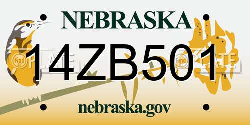 14ZB501 Nebraska License Plate
