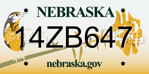 14ZB647 Nebraska License Plate