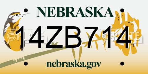 14ZB714 Nebraska License Plate