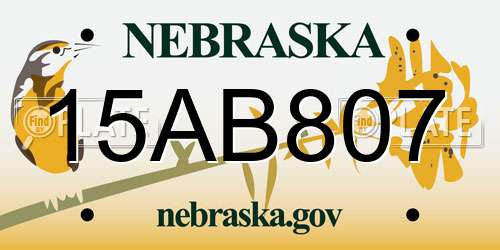 15AB807 Nebraska License Plate