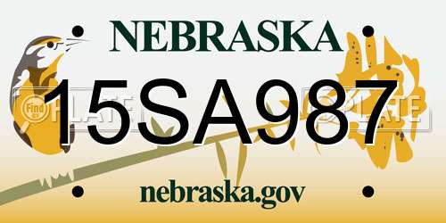 15SA987 Nebraska License Plate
