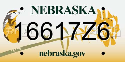 16617Z6 Nebraska License Plate