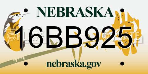 16BB925 Nebraska License Plate