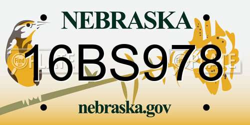 16BS978 Nebraska License Plate