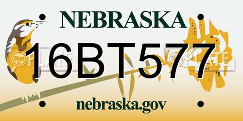 16BT577 Nebraska License Plate