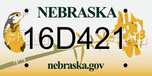 16D421 Nebraska License Plate